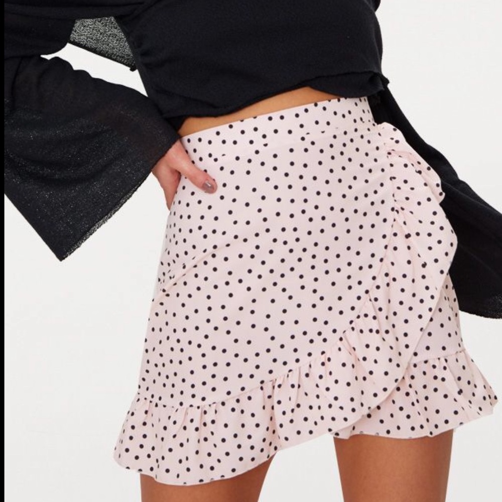 PrettyLittleThing Nude Polka Dot Skirt